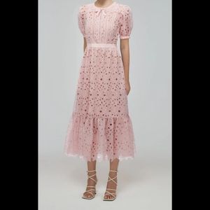 SELF-PORTRAIT Pink Guipure Lace Midi Dress
